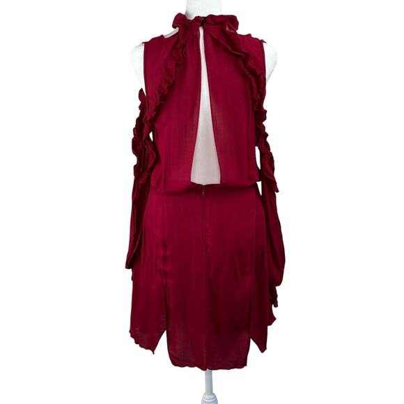 IRO Wine Hanie Cold Shoulder Long Sleeve Cutout Backless Ruffle Mini Dress S/36 - Picture 4 of 16
